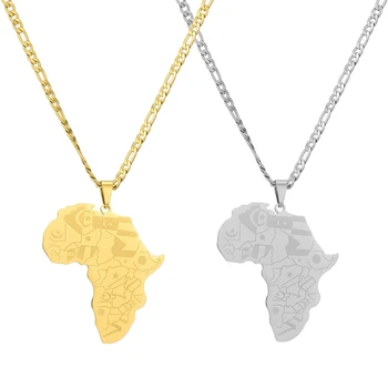 Карта На Африка Висулка Колие От Неръждаема Стомана Африка Контур Висулка Верига Огърлица Бижута Африка Символ На Колие