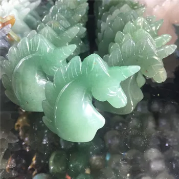 2 елемента натурален зелен авантюрин ръчно изработени фигурки на Еднорога лечебни кристали-подарък за декорация на дома